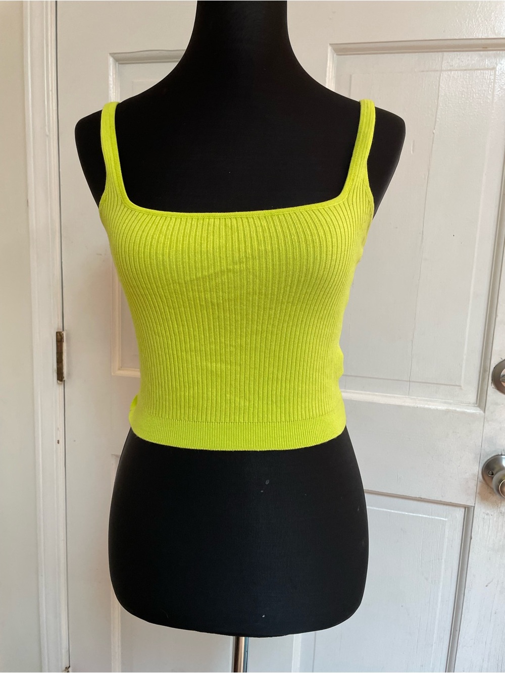 Garage Neon Yellow Ribbed Square-Neck Tank Top - Women